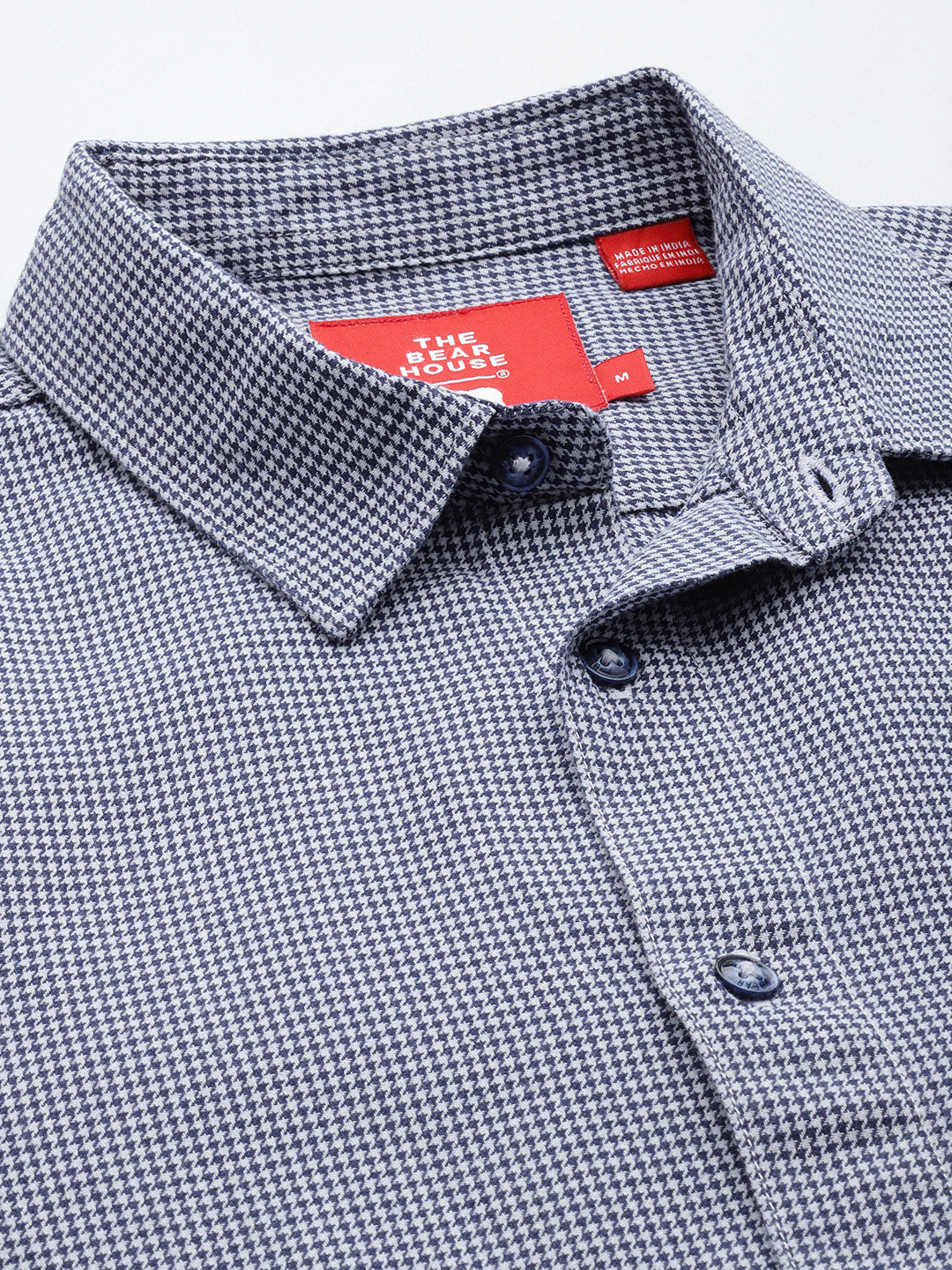 Wanda - Men Blue Hounds tooth Checked Slim Fit Cotton Casual Shirt