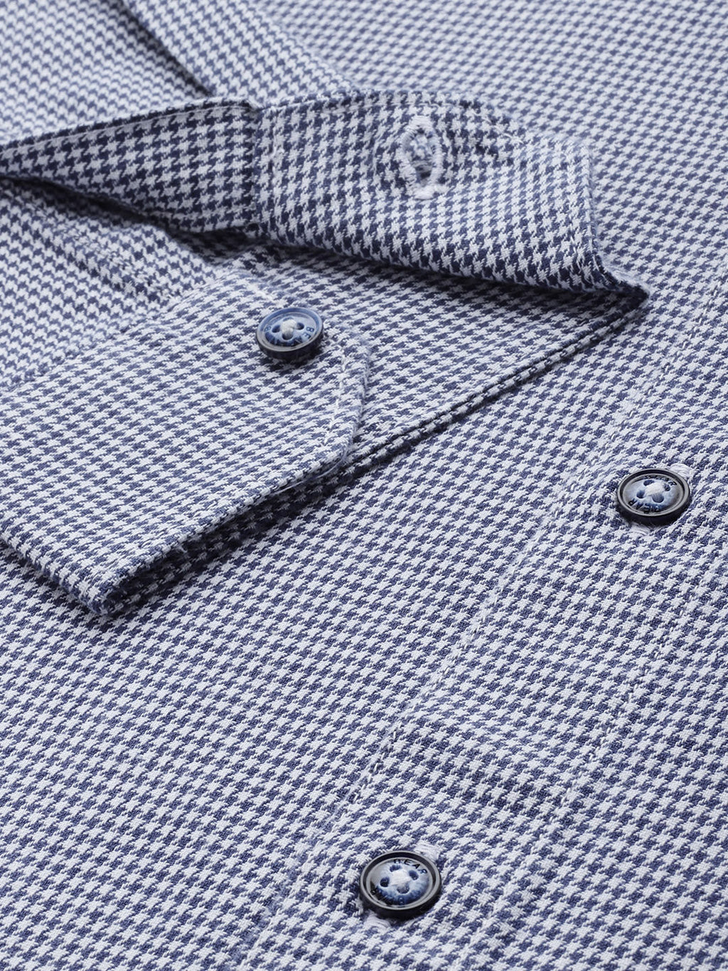 Wanda - Men Blue Hounds tooth Checked Slim Fit Cotton Casual Shirt