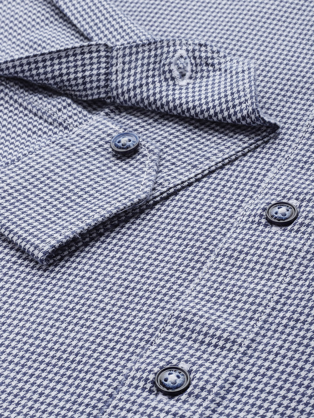 Wanda - Men Blue Hounds tooth Checked Slim Fit Cotton Casual Shirt