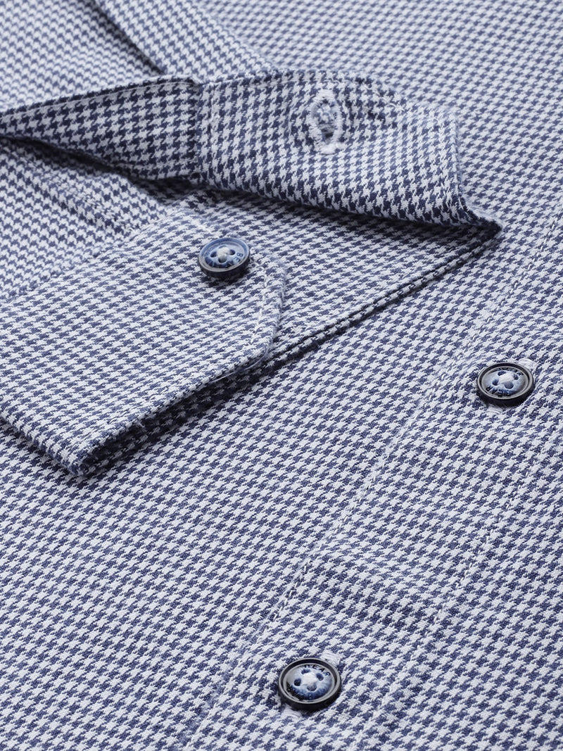 Wanda - Men Blue Hounds tooth Checked Slim Fit Cotton Casual Shirt