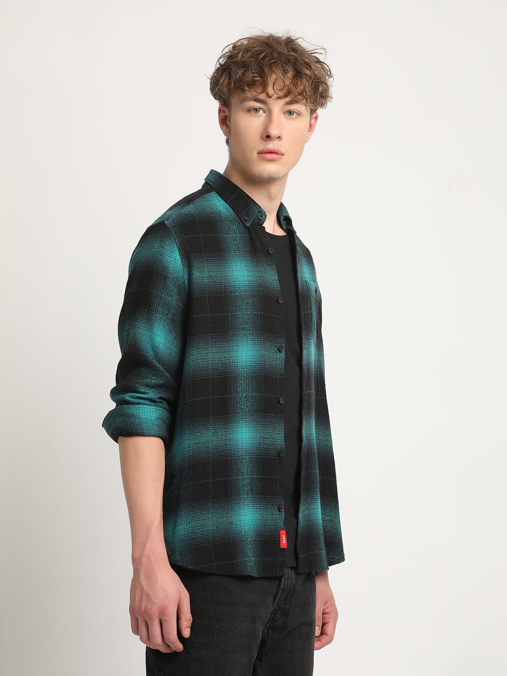 Weir - Men Teal Checked Slim Fit Flannel Cotton Casual Shirt