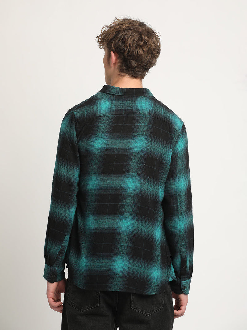 Weir - Men Teal Checked Slim Fit Flannel Cotton Casual Shirt