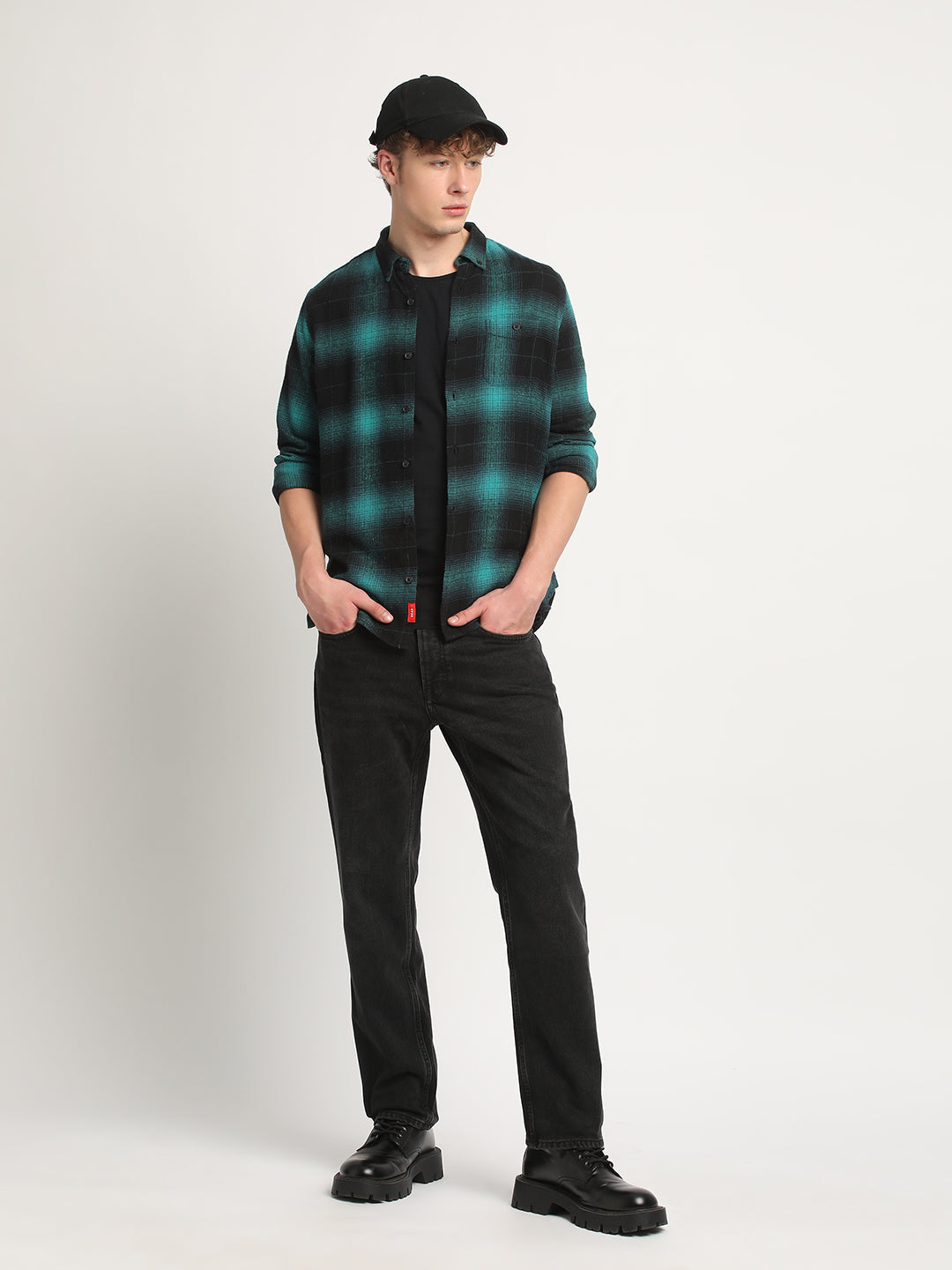 Weir - Men Teal Checked Slim Fit Flannel Cotton Casual Shirt