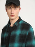 Weir - Men Teal Checked Slim Fit Flannel Cotton Casual Shirt