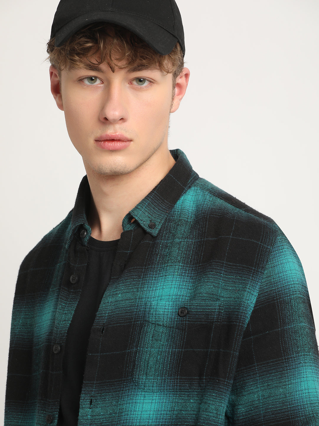 Weir - Men Teal Checked Slim Fit Flannel Cotton Casual Shirt