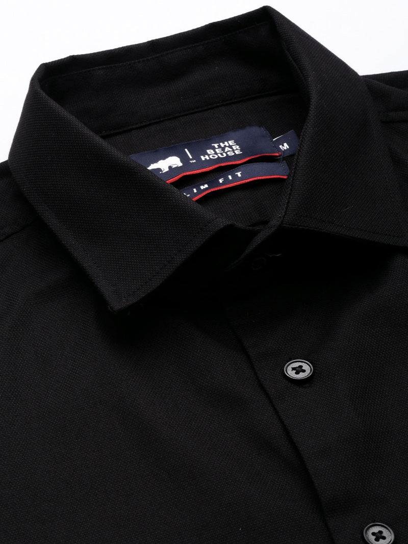 Wendy - Men Black Solid Tailored Fit Cotton Formal Shirt