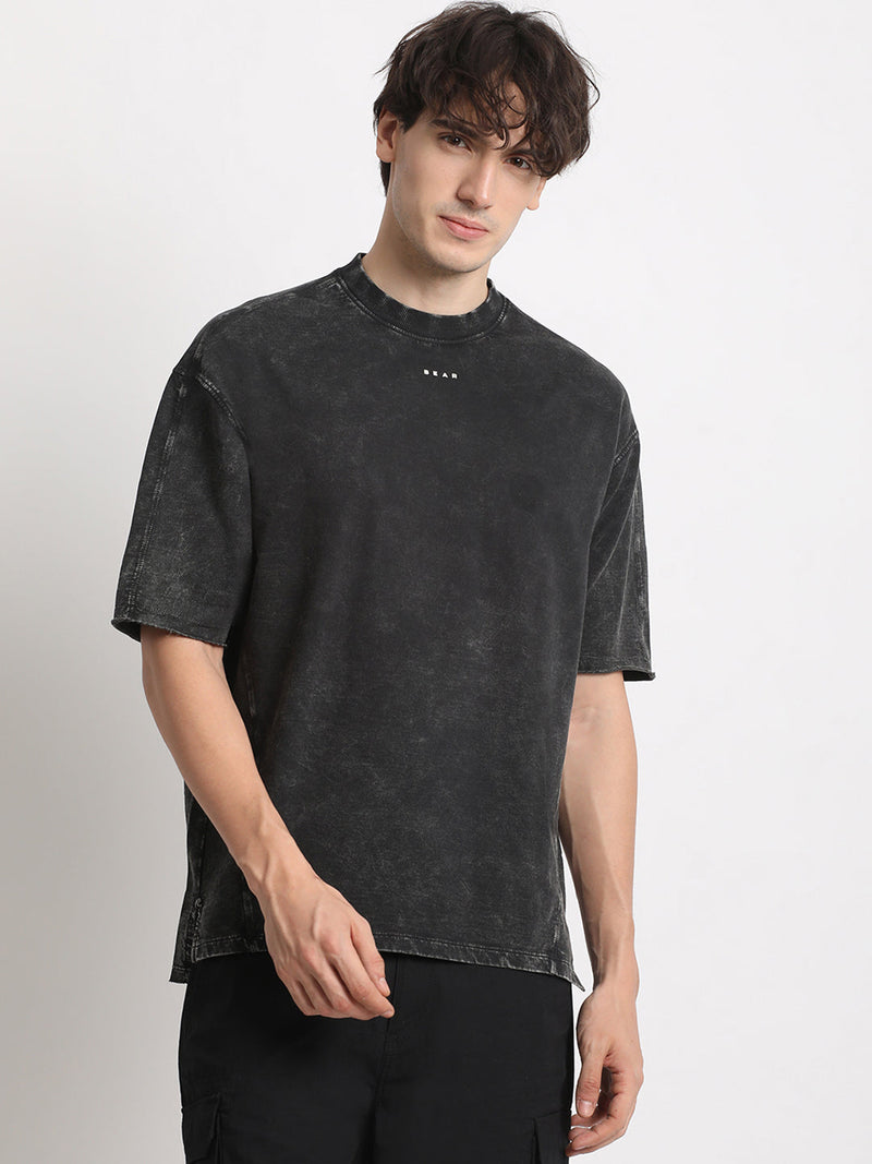 AMPLIFY - Men Black Tie and Dye Oversized Fit Round Neck T-shirt