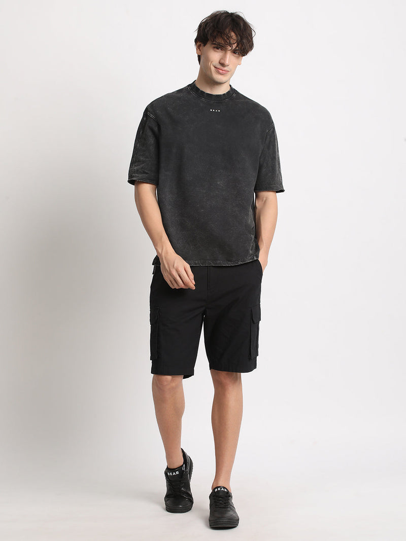 AMPLIFY - Men Black Tie and Dye Oversized Fit Round Neck T-shirt