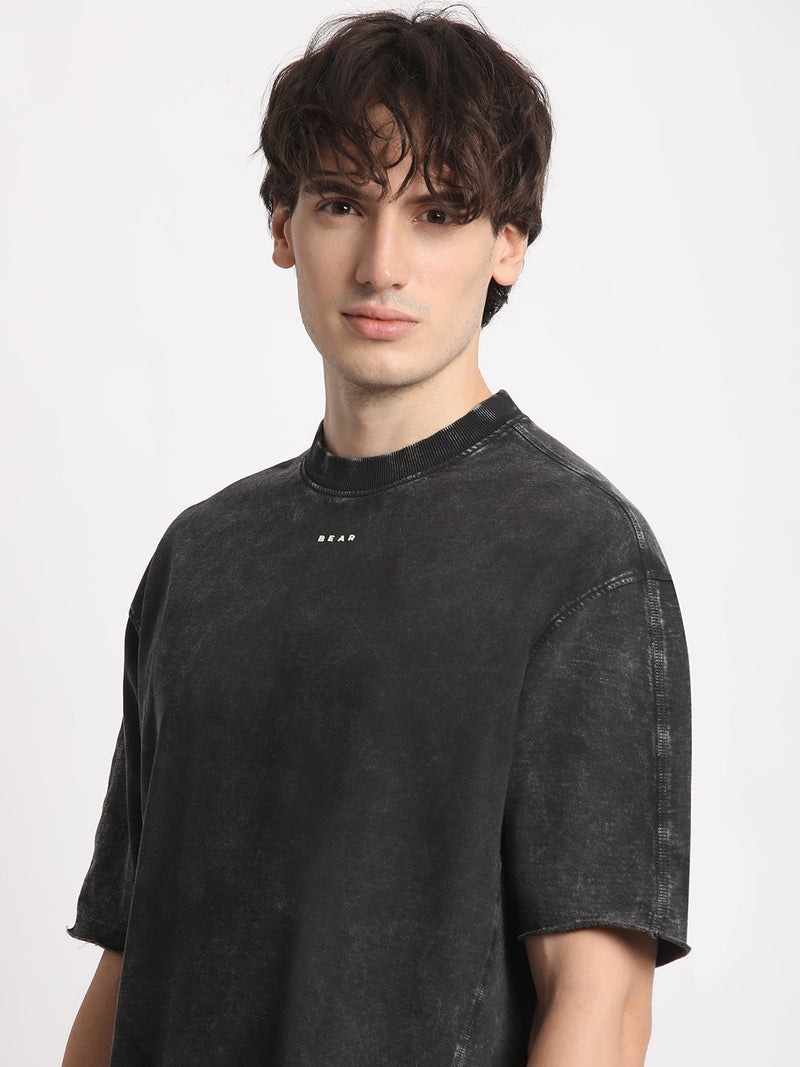 AMPLIFY - Men Black Tie and Dye Oversized Fit Round Neck T-shirt