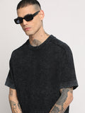 Bigel - Men Black Ball wash Dyed Oversized Fit Round Neck T-shirt