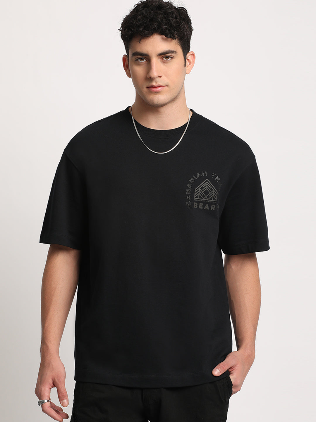 Canada - Men Black Printed Oversized Fit Round Neck T-shirt
