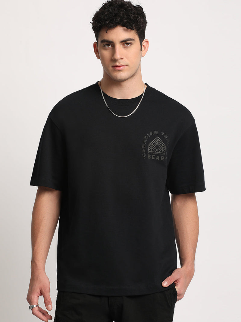 Canada - Men Black Printed Oversized Fit Round Neck T-shirt