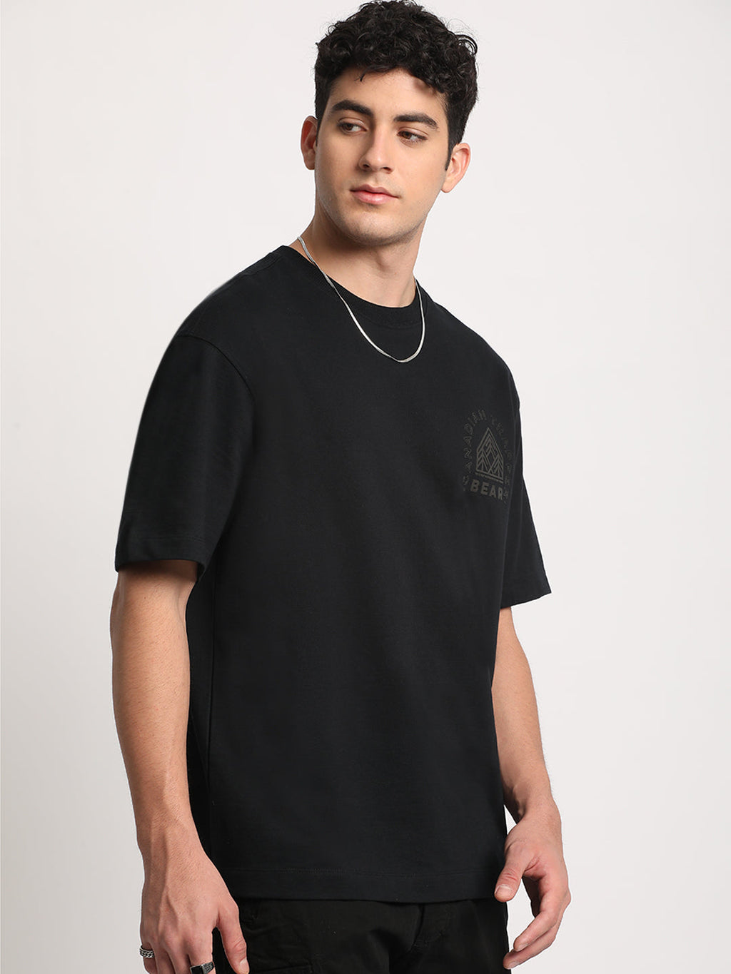 Canada - Men Black Printed Oversized Fit Round Neck T-shirt