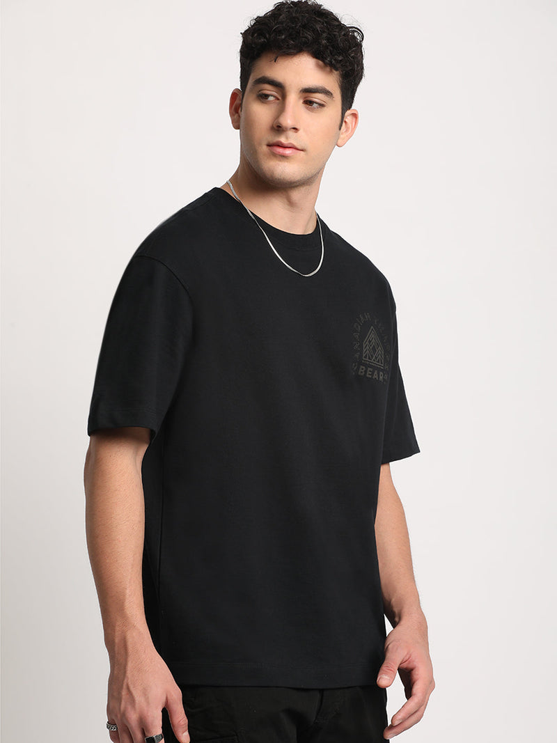 Canada - Men Black Printed Oversized Fit Round Neck T-shirt