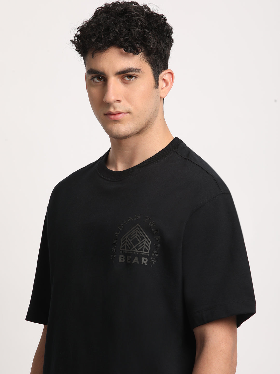 Canada - Men Black Printed Oversized Fit Round Neck T-shirt