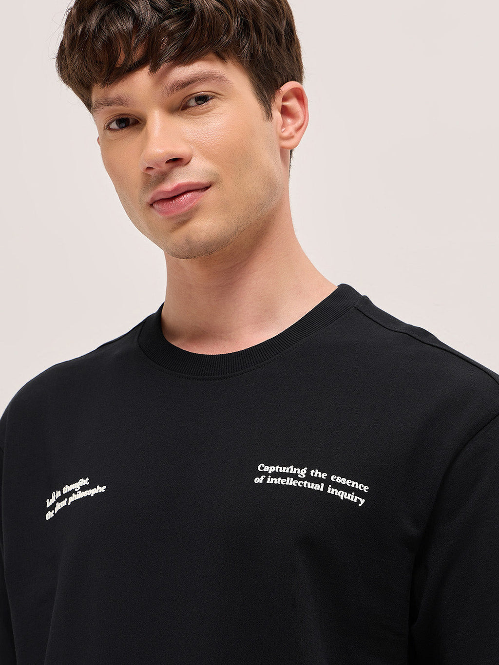 DAVID - Black Oversized Cotton T-Shirt with Text Embroidery & El David Sculpture Graphic