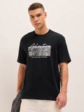 LAGE - Black Crew Neck T-Shirt with Adventure Graphic Print