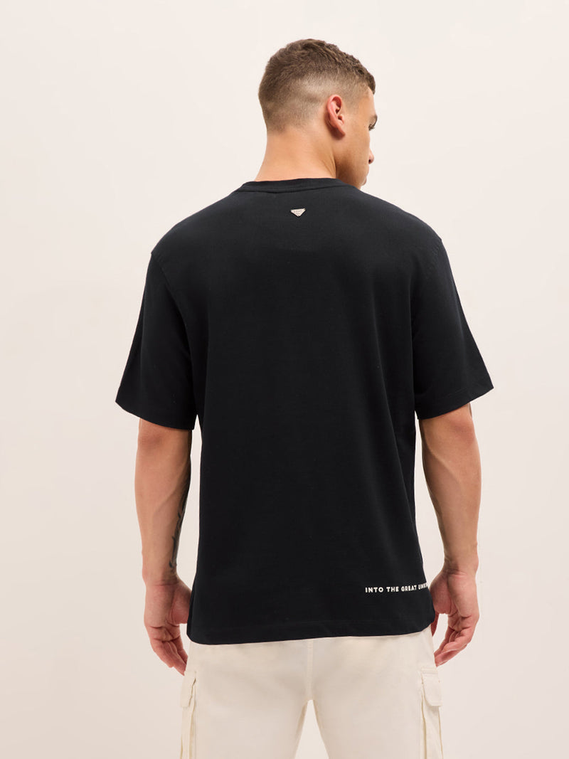 LAGE - Black Crew Neck T-Shirt with Adventure Graphic Print