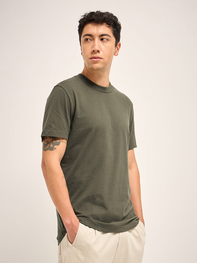 PARANA - Olive Solid Crew Neck Relax Fit T-Shirt