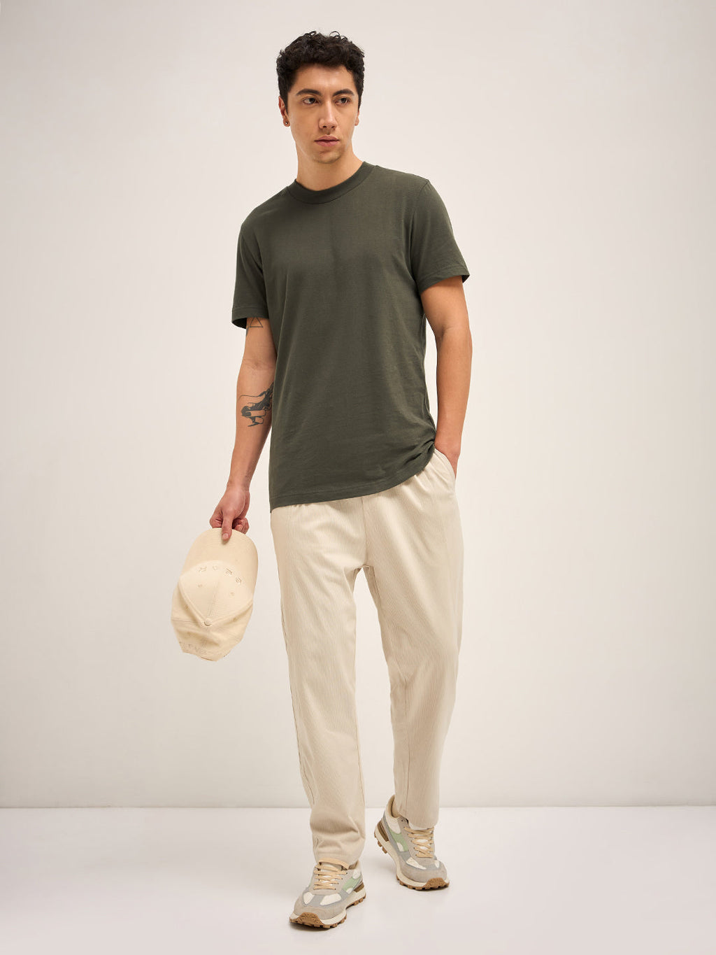 PARANA - Olive Solid Crew Neck Relax Fit T-Shirt