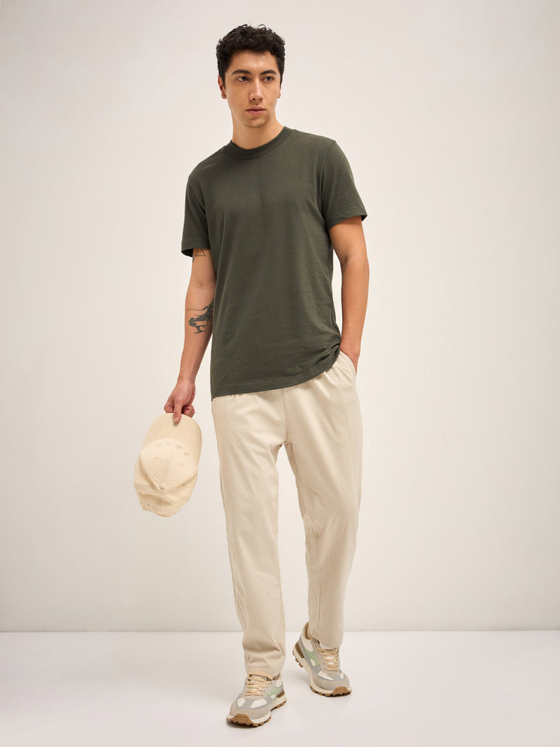 PARANA - Olive Solid Crew Neck Relax Fit T-Shirt