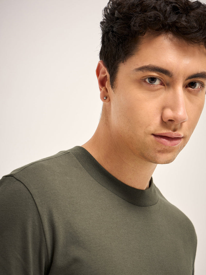 PARANA - Olive Solid Crew Neck Relax Fit T-Shirt