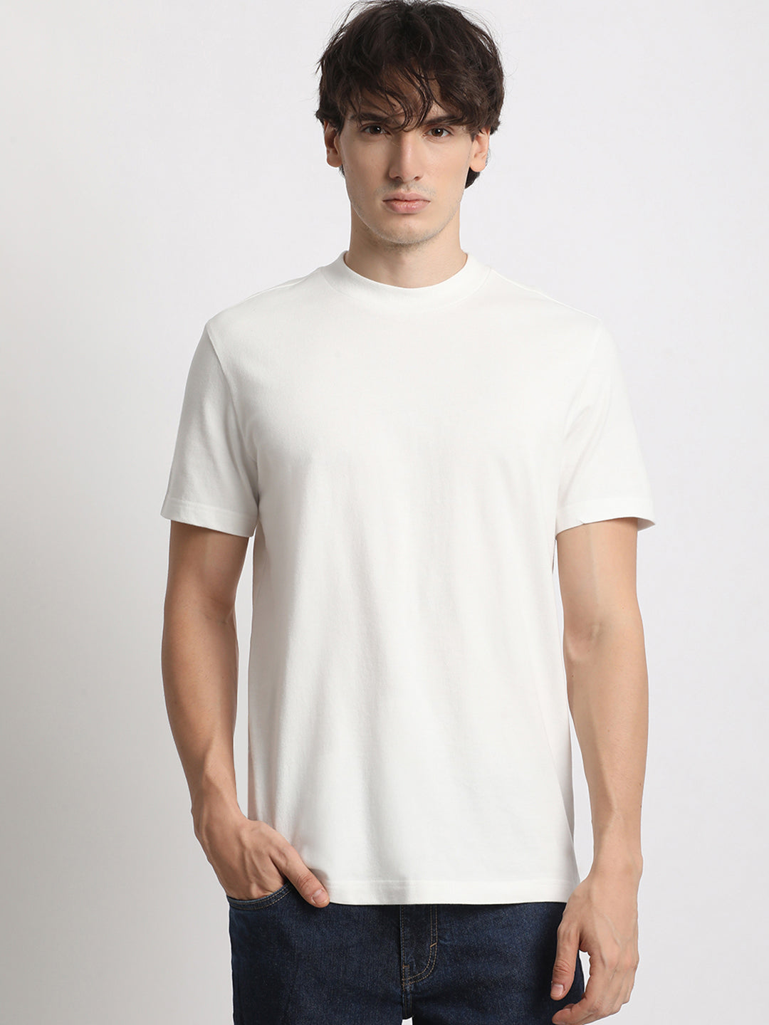 PHAM - Men White Solid Regular Fit Round Neck TShirt