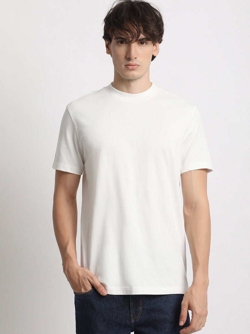 PHAM - Men White Solid Regular Fit Round Neck TShirt