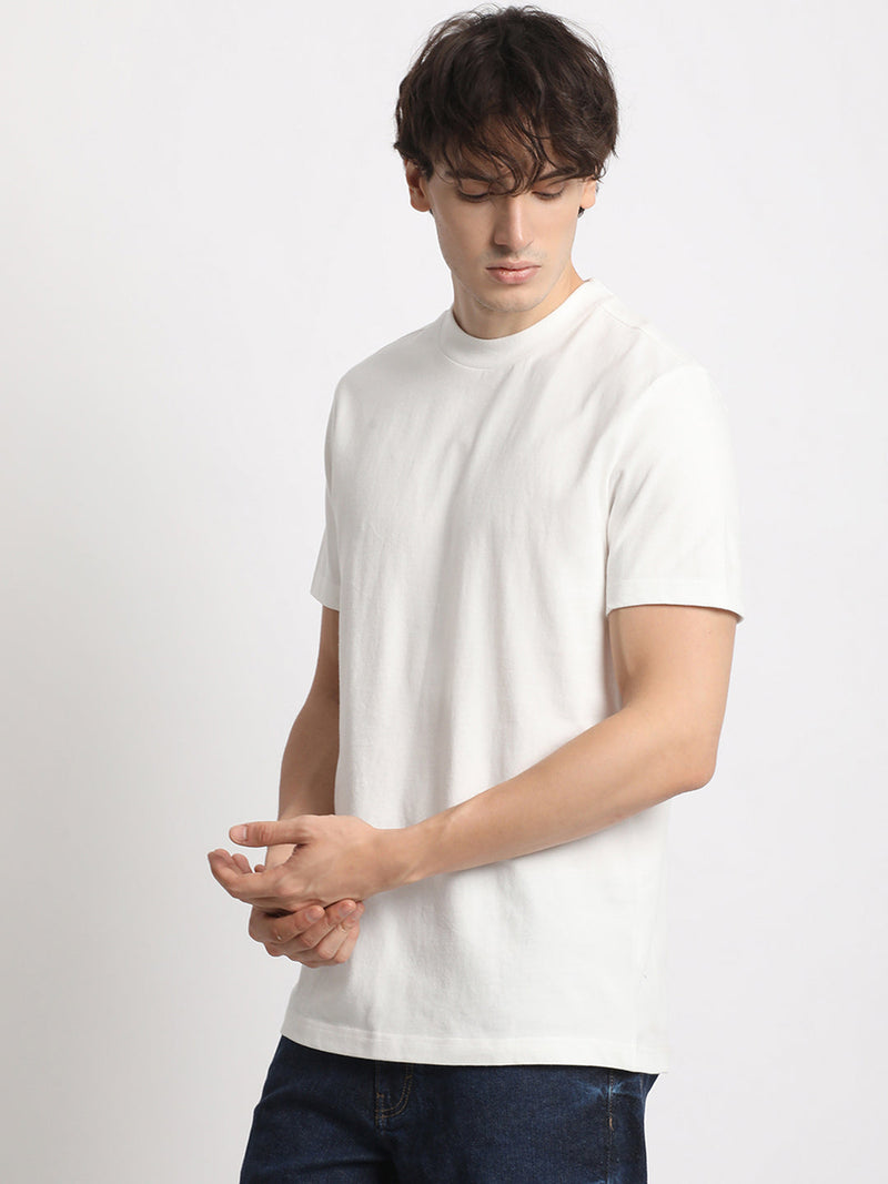 PHAM - Men White Solid Regular Fit Round Neck TShirt