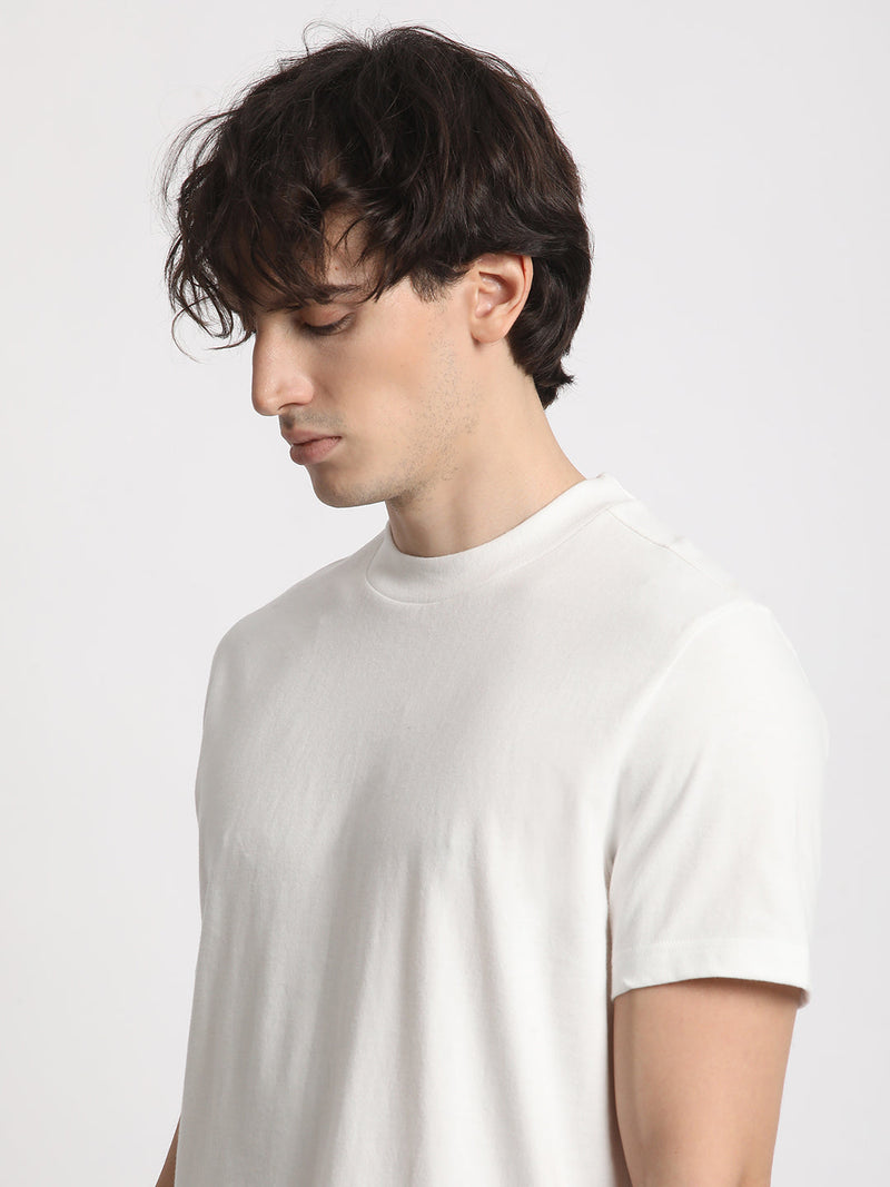 PHAM - Men White Solid Regular Fit Round Neck TShirt