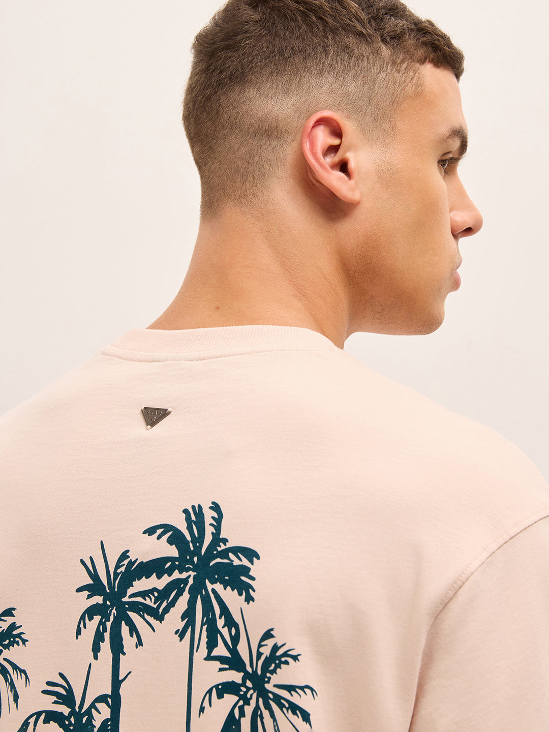 PITH - Peach Oversized Crew Neck T-Shirt with Palm Tree Back Graphic Print