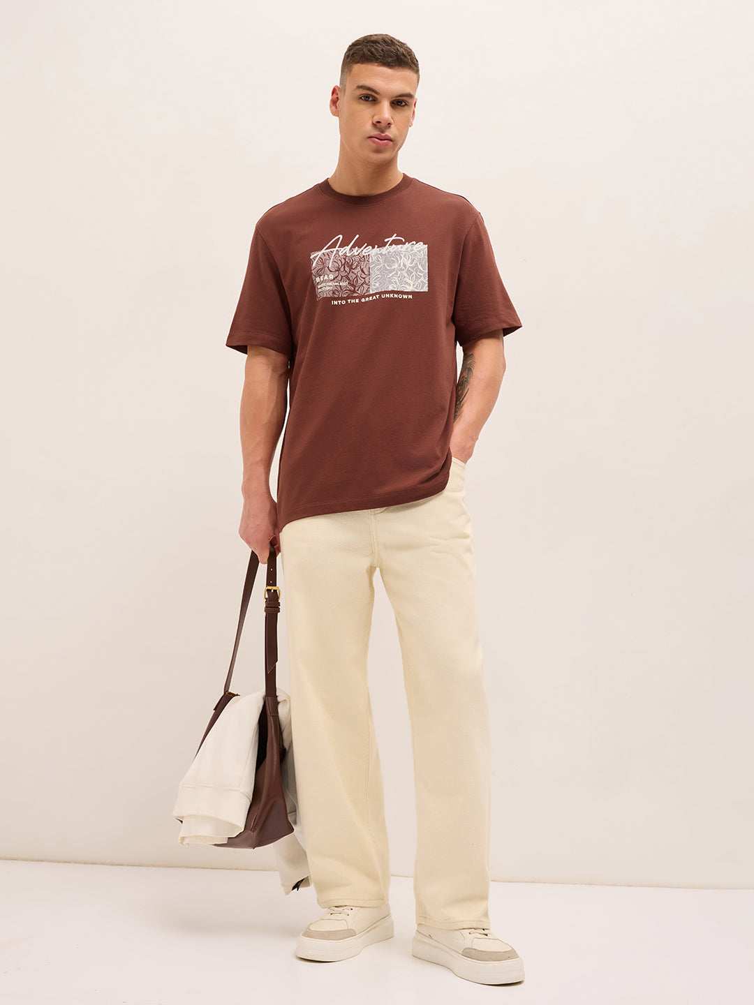 TAGE - Rust Crew Neck T-Shirt with Adventure Graphic Print