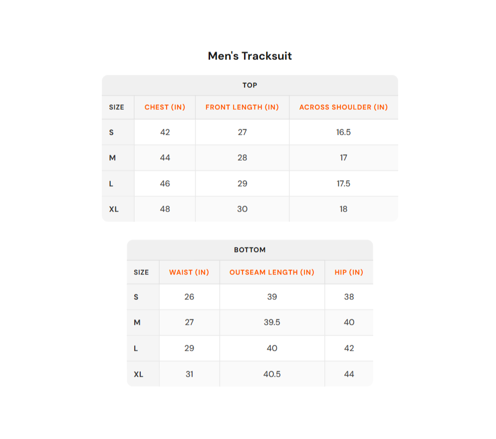 Size chart - Hummel|Men's Tracksuits