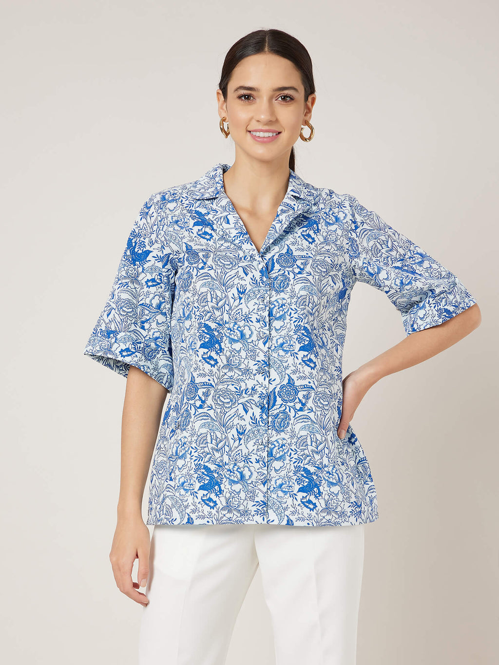 Tropez Notch collared shirt - Blue & White