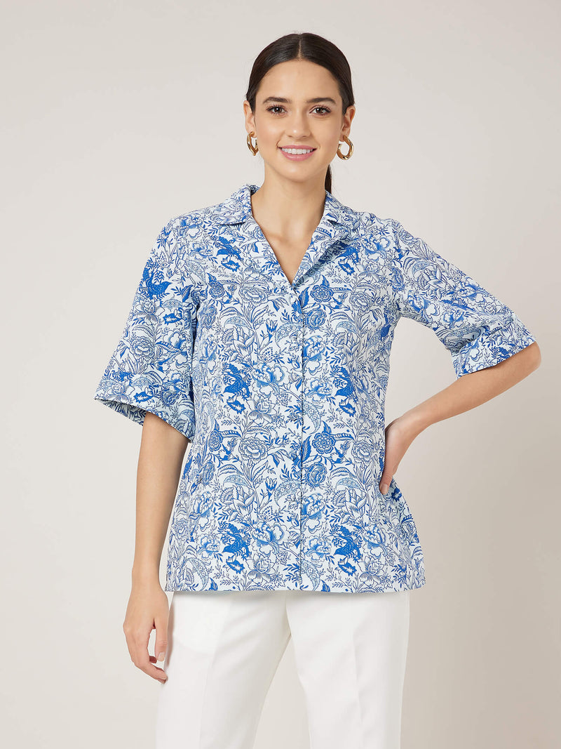 Tropez Notch collared shirt - Blue & White