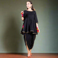 Black Dhoti Peplum Top Set with Multicolour Tassels