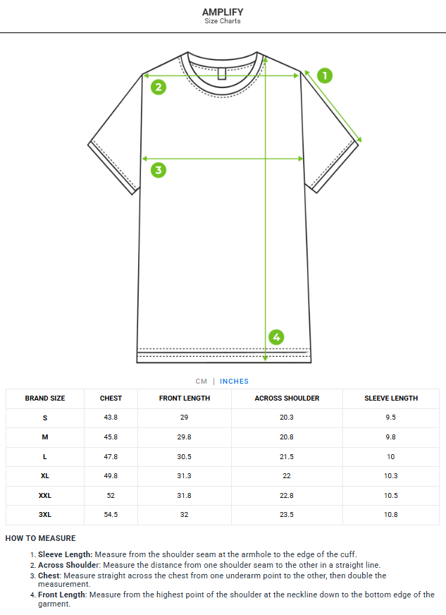 Size chart - product:amplify