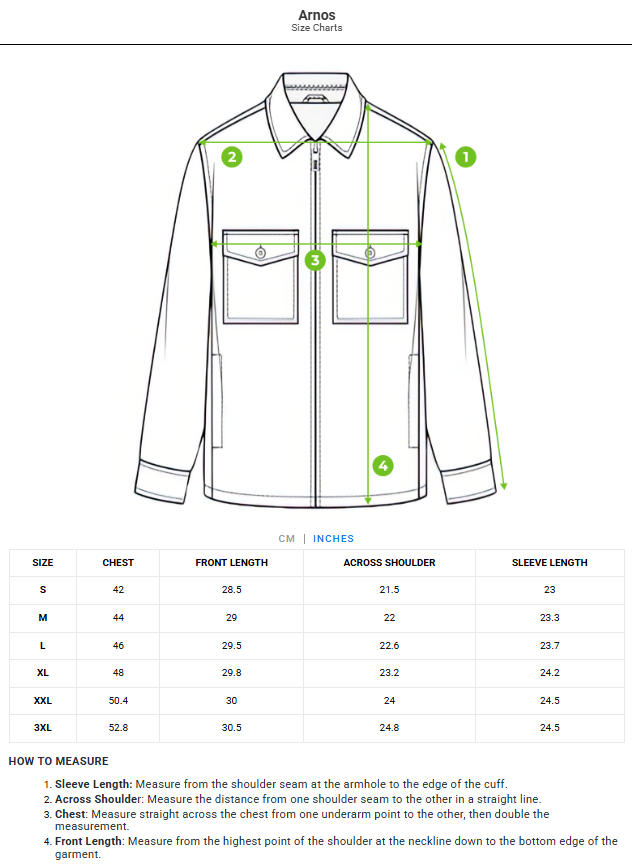 Size chart - product:arnos
