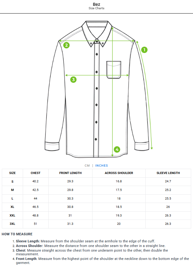 Size chart - product:bez