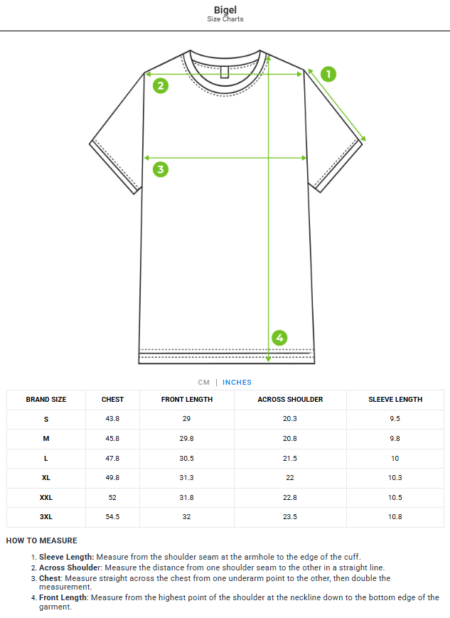 Size chart - product:bigel