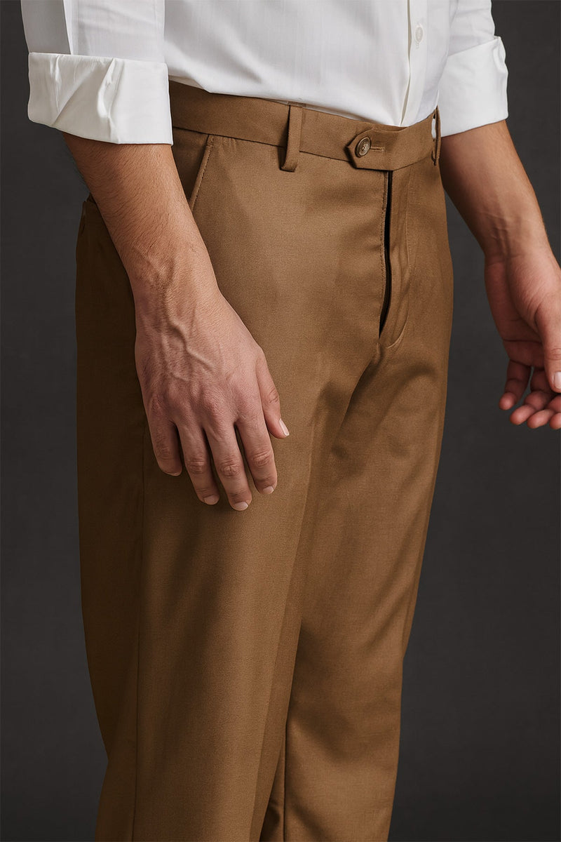 Brown Beige Tailor Ready Pants - Regular fit