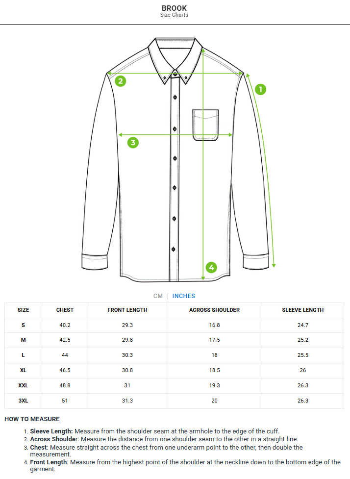 Size chart - product:brook-1