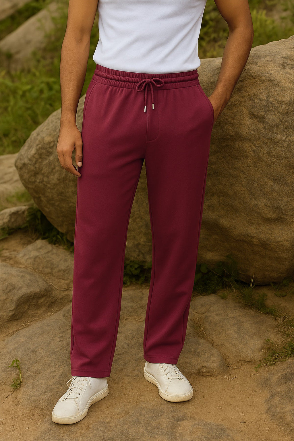 Burnt Red 4 Way stretchable Lounge Pant - Regular fit