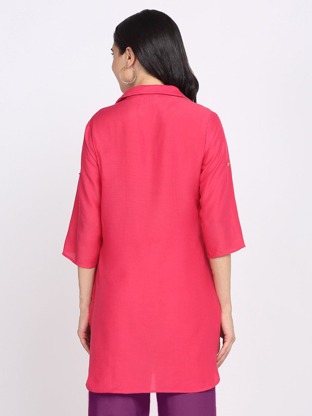 Coral Floral Gold Zari Embroidered Kurti