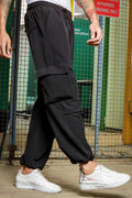 Black Baggy Fit Parachute Cargo Trousers