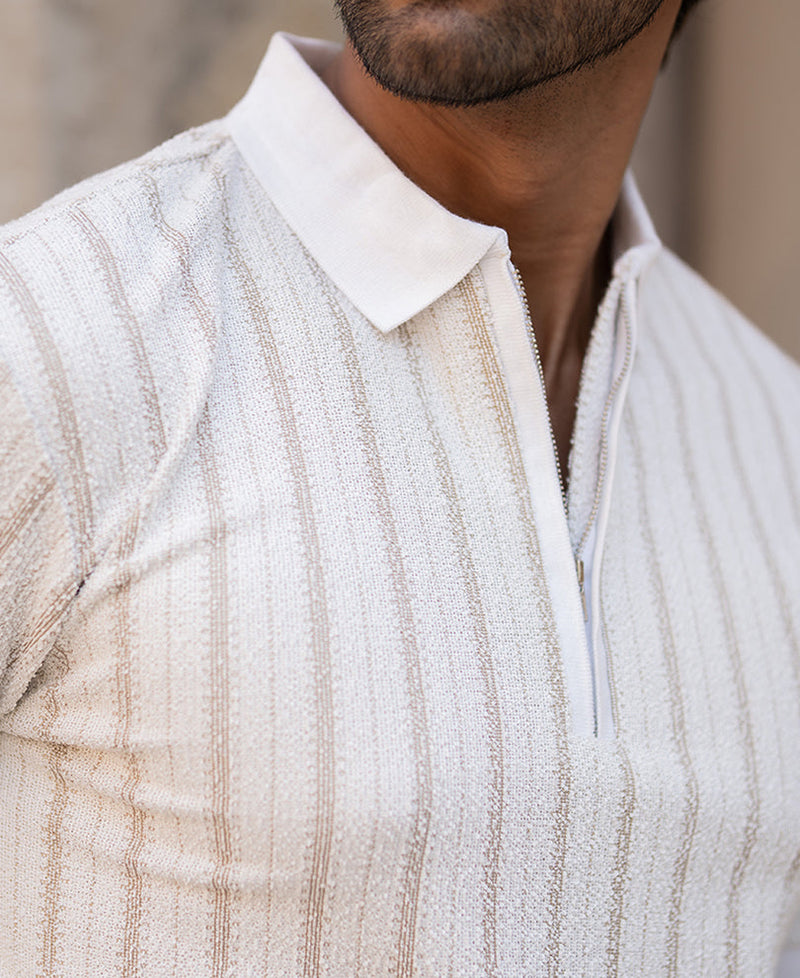 White Stripe Contrast Polo T-Shirt