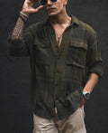 Olive Green Structured Flannel Checks Shacket Oversized Shirt
