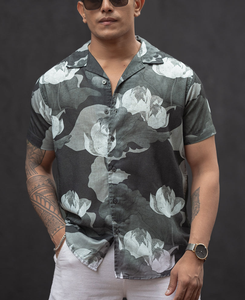Multi Colour Flower Printed Half Sleeves Shirt