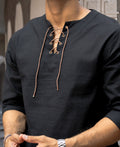 Black Regular Fit Kurta Style Full Sleeves Shirt