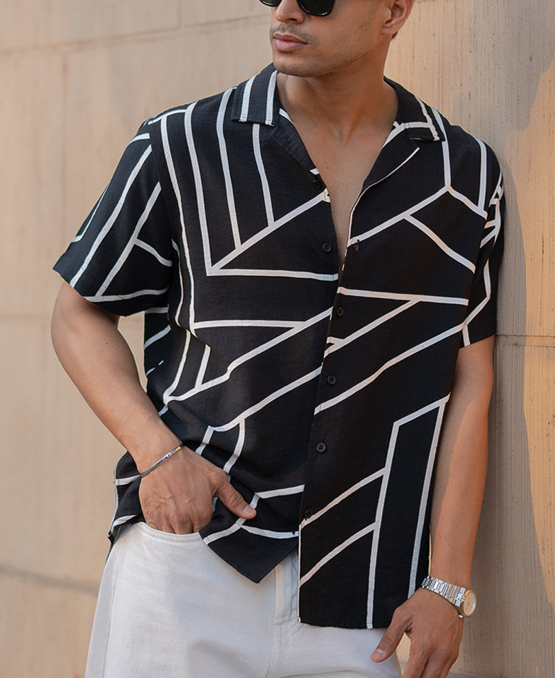 Black Macro Geometric Print Shirt